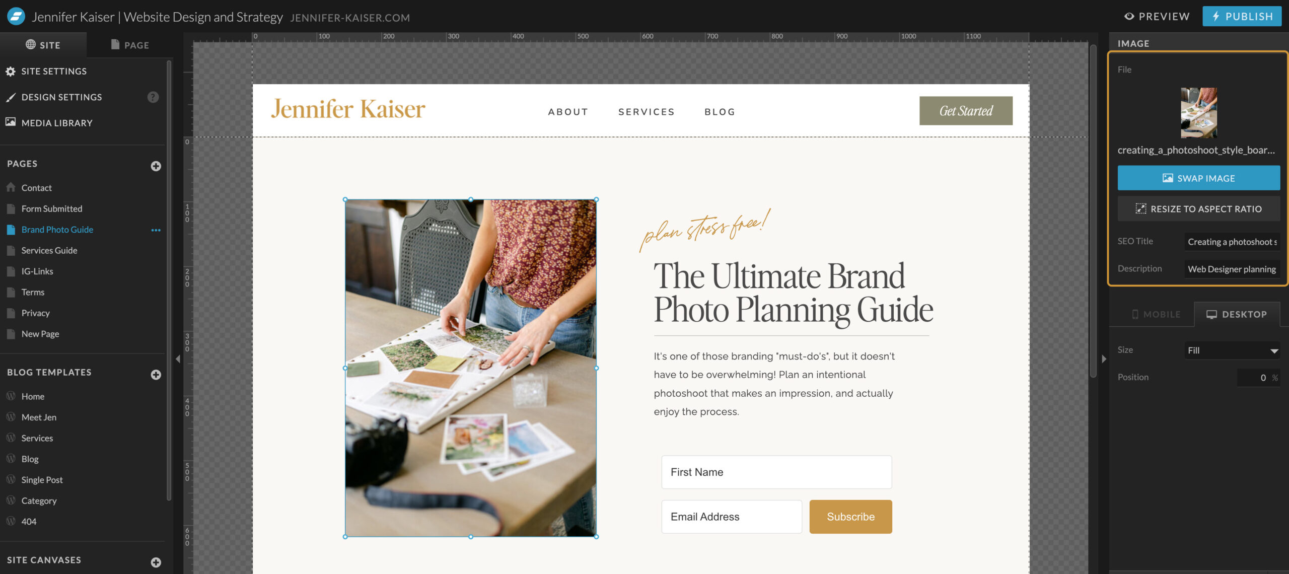 How to write an image alt description and title for Showit SEO.
