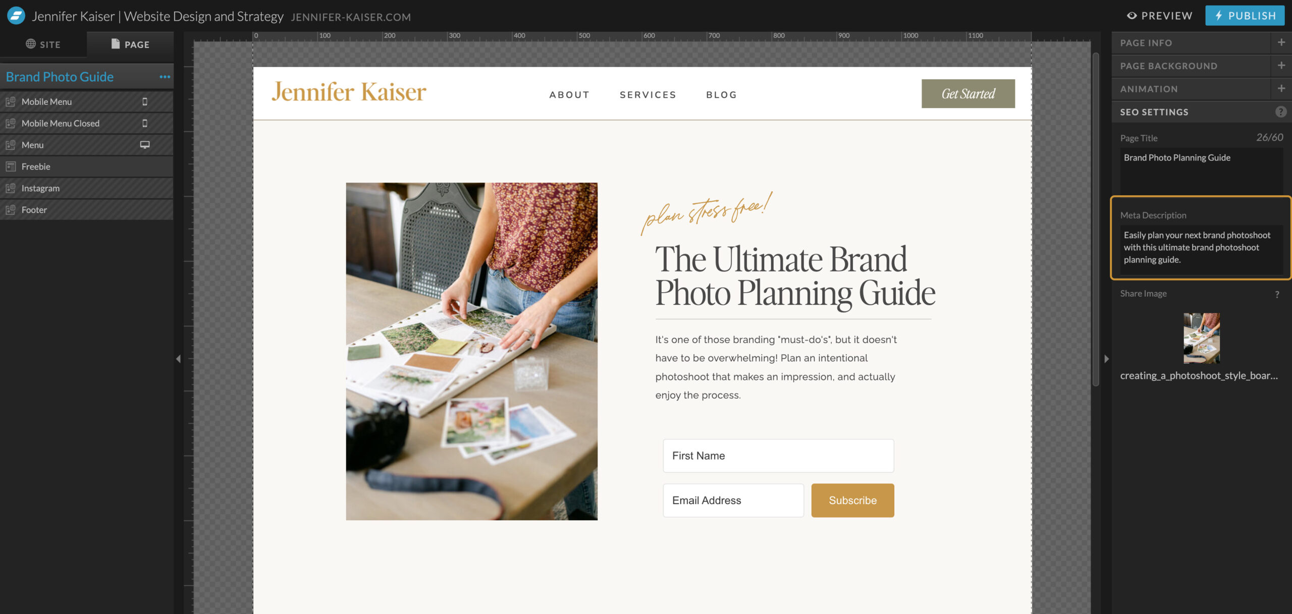 How to set write a meta description for Showit SEO settings.