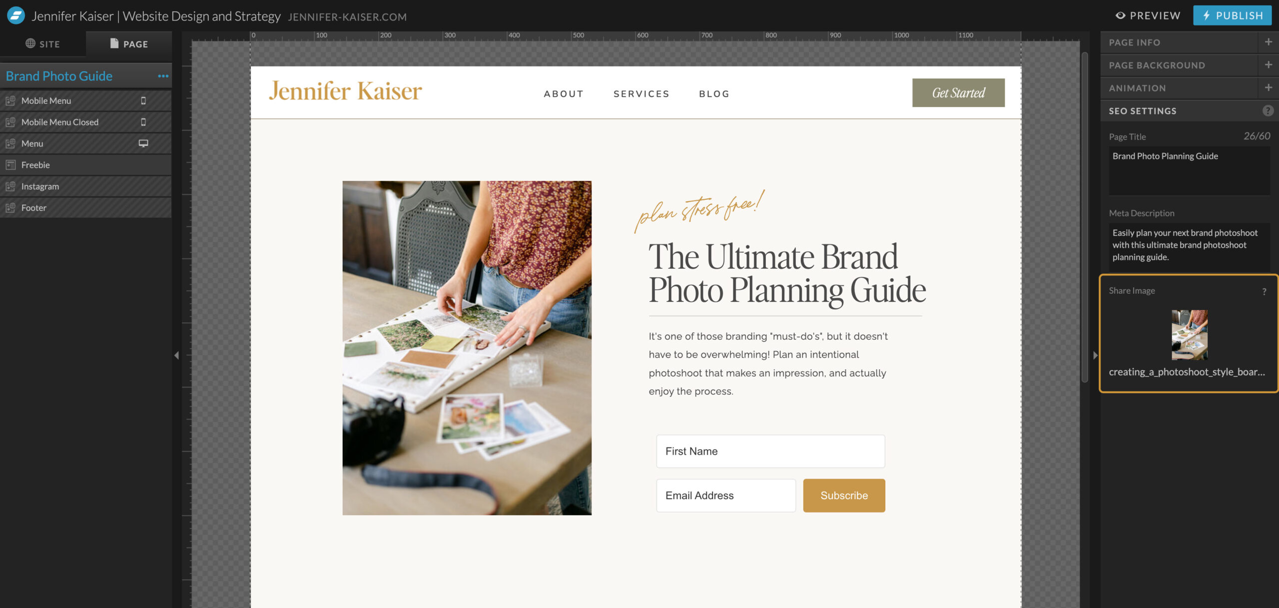 Showit SEO share image settings.